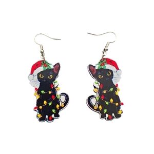 Acrylic Festive Kitty Christmas Lights Dangle Earrings